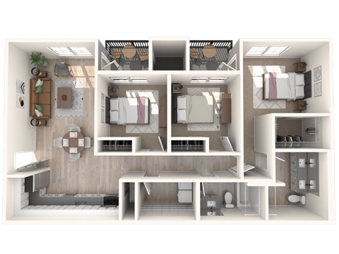 Floor plan for 3 beds, 2 baths, 1385 sqft